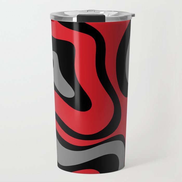 Modern Retro Liquid Swirl Abstract Pattern Black Red Gray Travel Mug Gallery Image 1