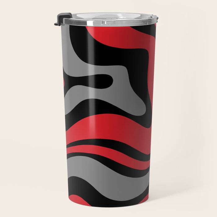 Modern Retro Liquid Swirl Abstract Pattern Black Red Gray Travel Mug Gallery Image 3