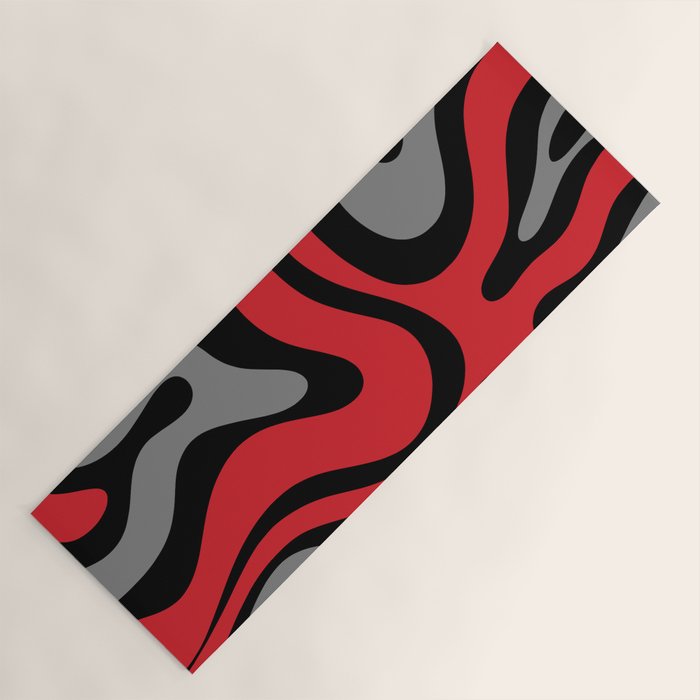 Modern Retro Liquid Swirl Abstract Pattern Black Red Gray Yoga Mat Gallery Image 1