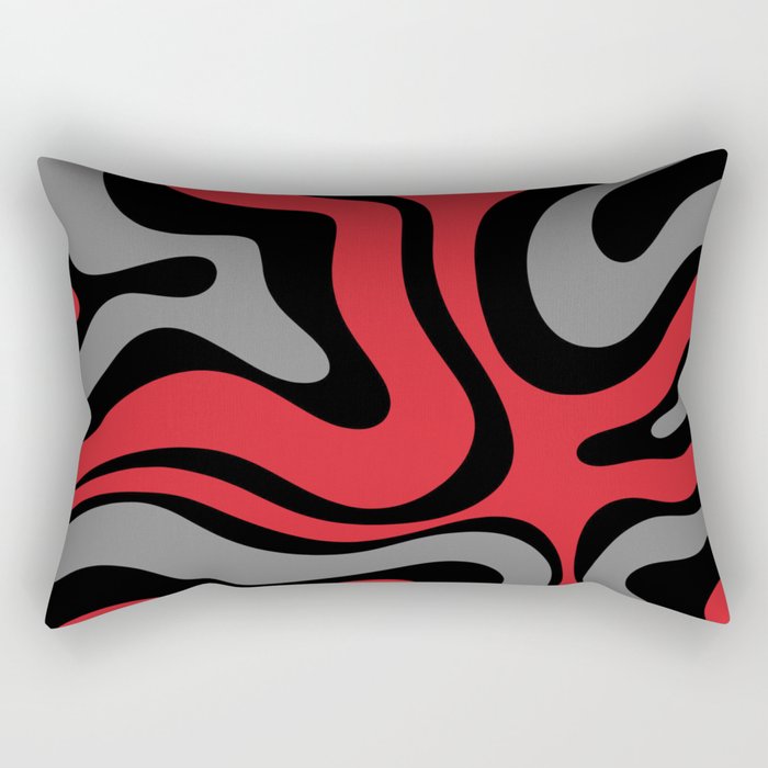 Modern Retro Liquid Swirl Abstract Pattern Black Red Gray Rectangular Pillow Gallery Image 1