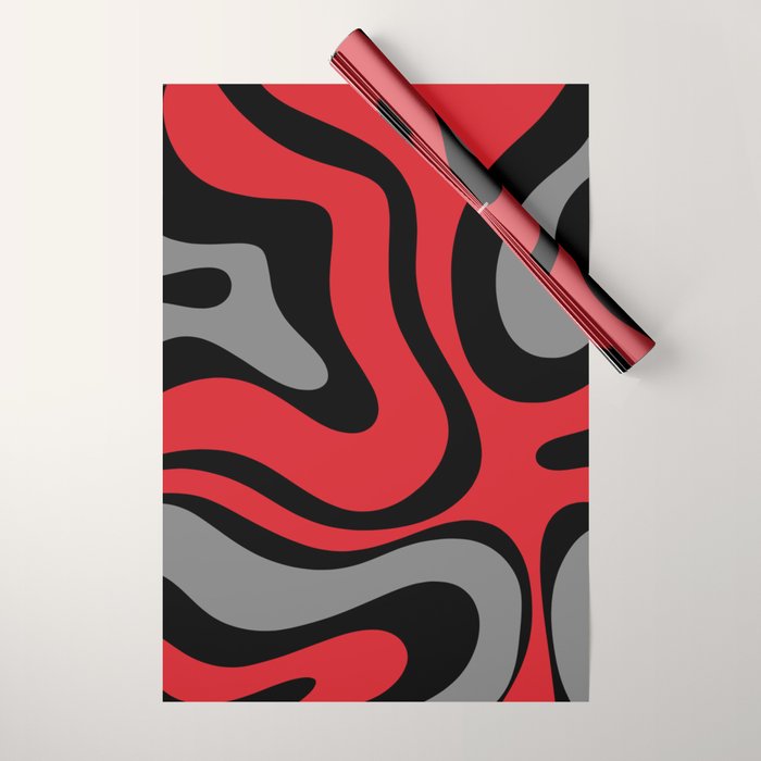 Modern Retro Liquid Swirl Abstract Pattern Black Red Gray Wrapping Paper Gallery Image 1