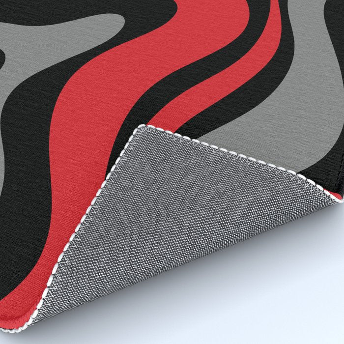Modern Retro Liquid Swirl Abstract Pattern Black Red Gray Rug Gallery Image 4