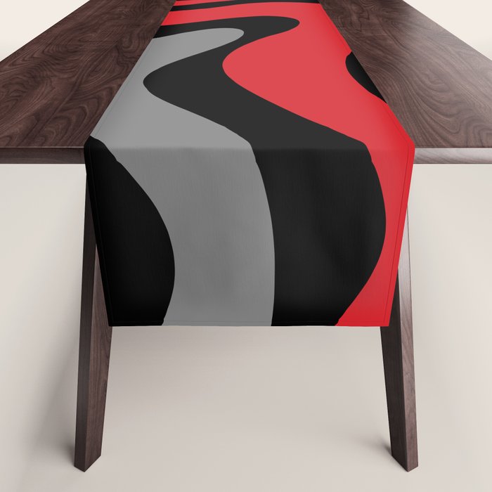 Modern Retro Liquid Swirl Abstract Pattern Black Red Gray Table Runner Gallery Image 1