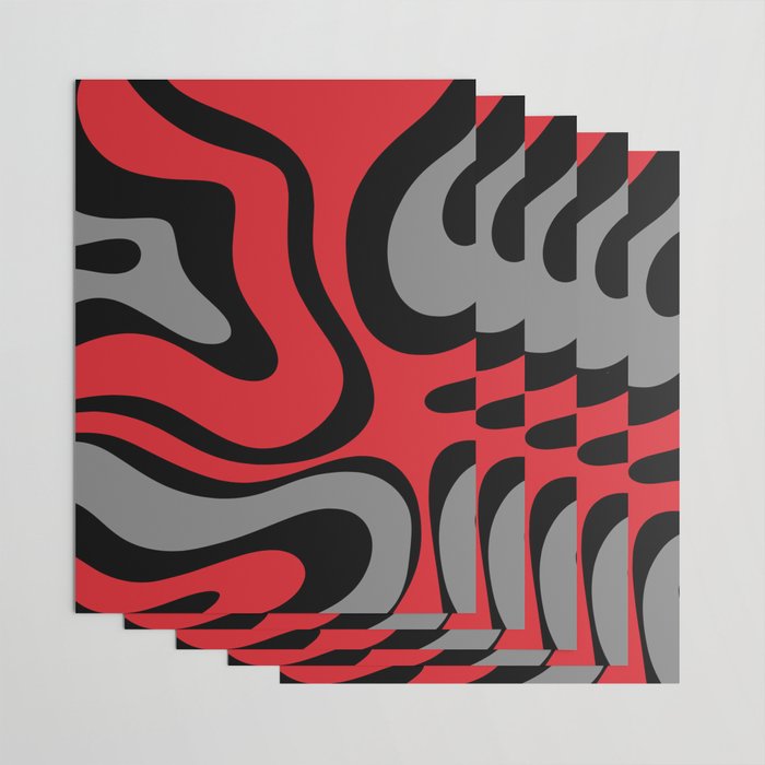 Modern Retro Liquid Swirl Abstract Pattern Black Red Gray Wrapping Paper Gallery Image 3