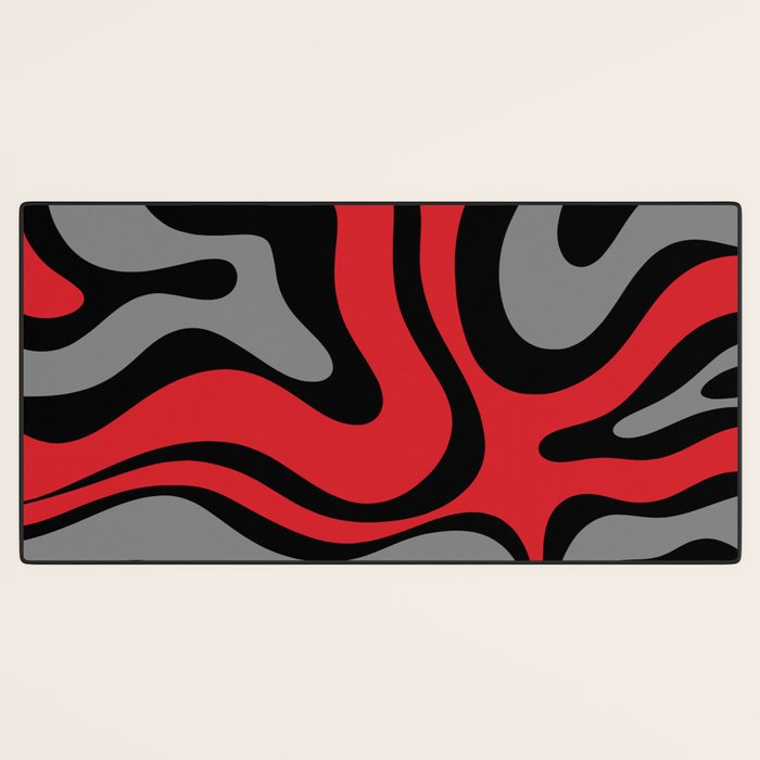 Modern Retro Liquid Swirl Abstract Pattern Black Red Gray Desk Mat Gallery Image 3