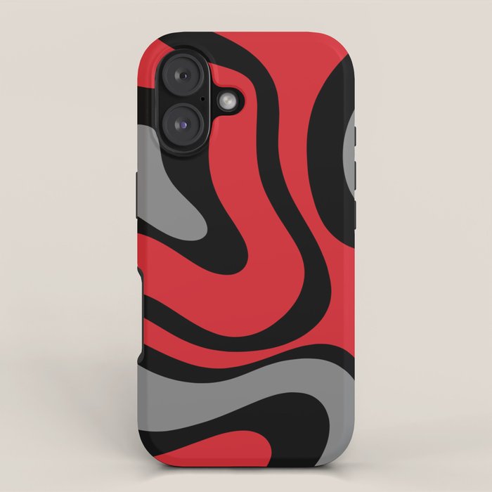 Modern Retro Liquid Swirl Abstract Pattern Black Red Gray iPhone Case Gallery Image 1