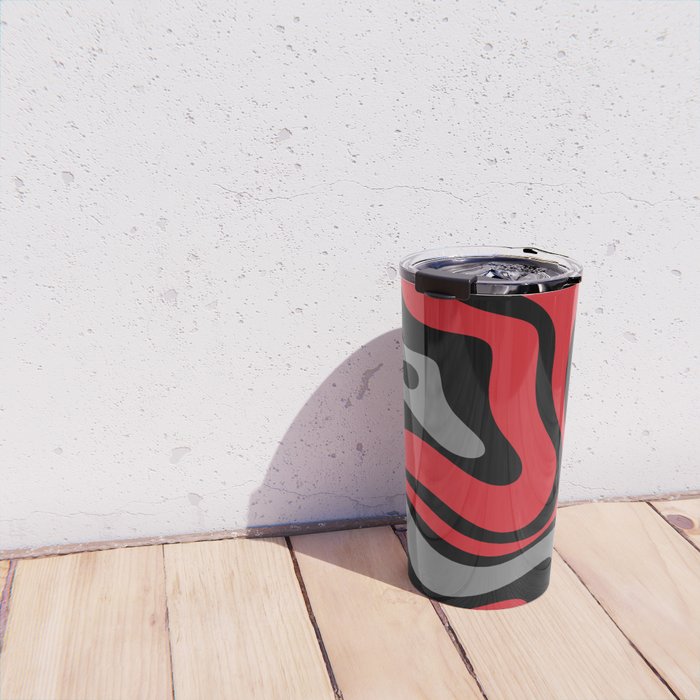Modern Retro Liquid Swirl Abstract Pattern Black Red Gray Travel Mug Gallery Image 4