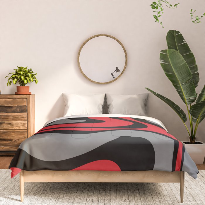 Modern Retro Liquid Swirl Abstract Pattern Black Red Gray Comforter Gallery Image 3