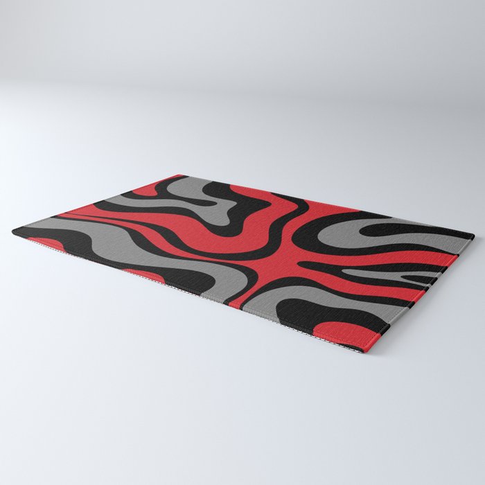 Modern Retro Liquid Swirl Abstract Pattern Black Red Gray Rug Gallery Image 3