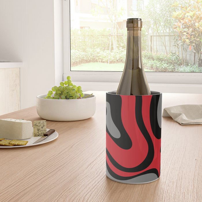 Modern Retro Liquid Swirl Abstract Pattern Black Red Gray Wine Chiller Gallery Image 4