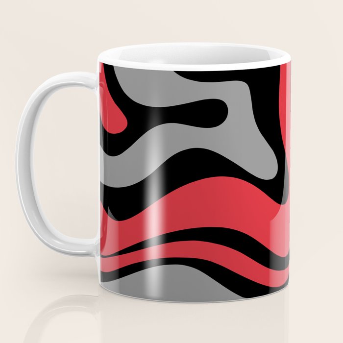 Modern Retro Liquid Swirl Abstract Pattern Black Red Gray Coffee Mug Gallery Image 3