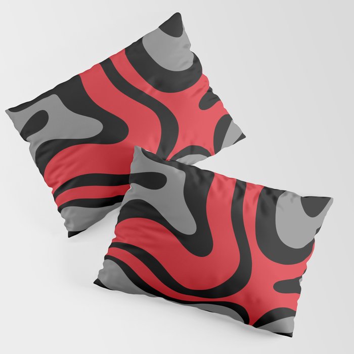 Modern Retro Liquid Swirl Abstract Pattern Black Red Gray Pillow Sham Gallery Image 3