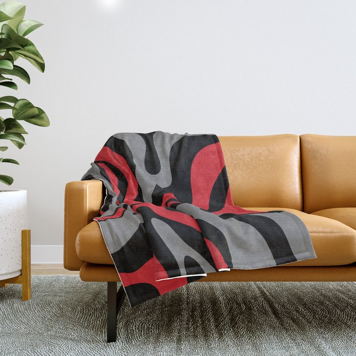 Modern Retro Liquid Swirl Abstract Pattern Black Red Gray Throw Blanket Gallery Image 1