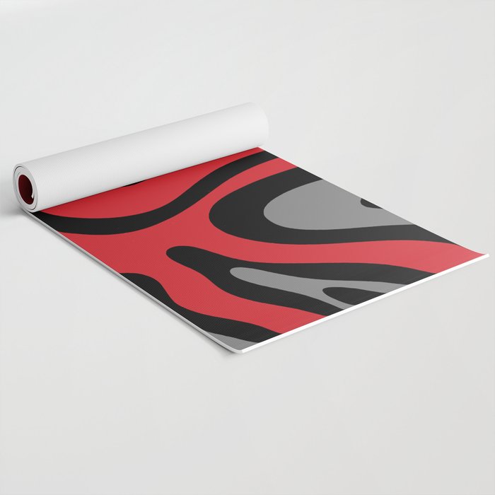 Modern Retro Liquid Swirl Abstract Pattern Black Red Gray Yoga Mat Gallery Image 2