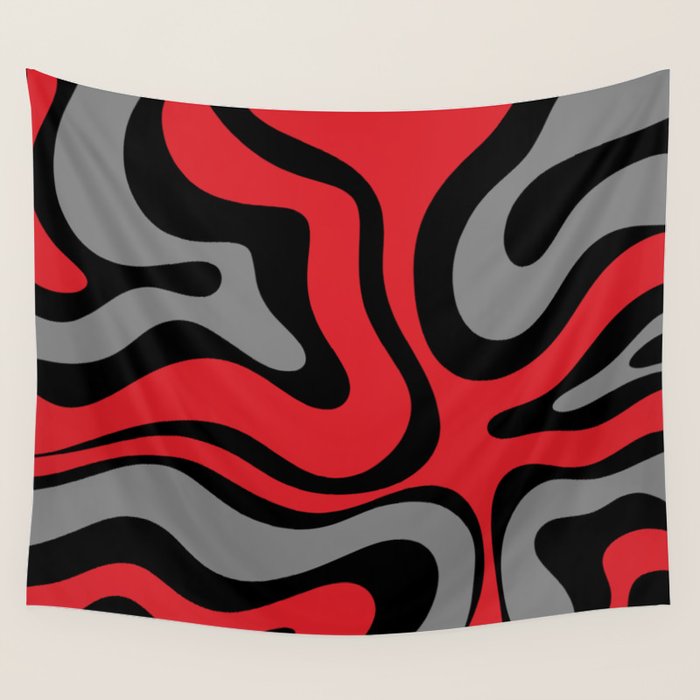 Modern Retro Liquid Swirl Abstract Pattern Black Red Gray Wall Tapestry Gallery Image 4