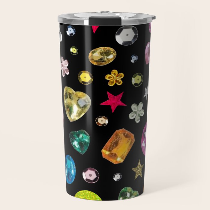 Gem Print in Black Travel Mug Gallery Image 1