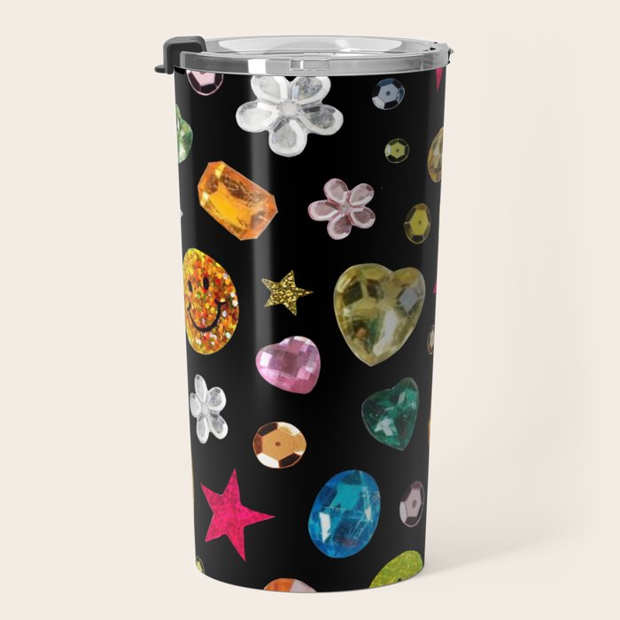 Gem Print in Black Travel Mug Gallery Image 3