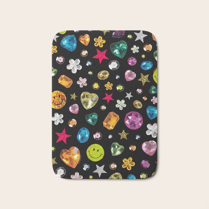 Gem Print in Black Bath Mat Gallery Image 1
