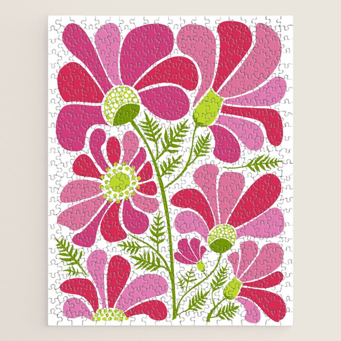 Pink Daisy Flower Illustration Jigsaw Puzzle Gallery Image 1