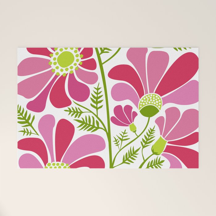 Pink Daisy Flower Illustration Welcome Mat Gallery Image 1