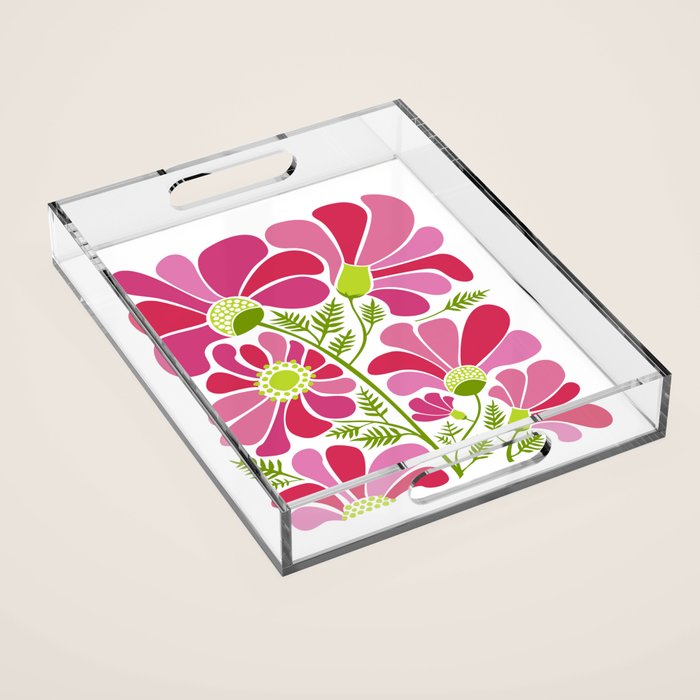 Pink Daisy Flower Illustration Acrylic Tray Gallery Image 1