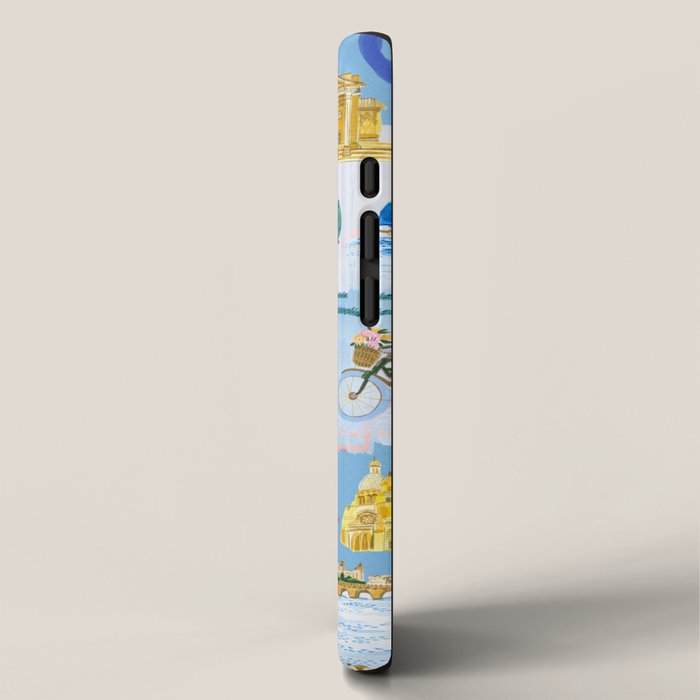 Paris France Map Illustration & Pattern in Blue iPhone Case Gallery Image 2