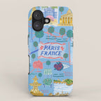 Paris France Map Illustration & Pattern in Blue iPhone Case Gallery Image 1