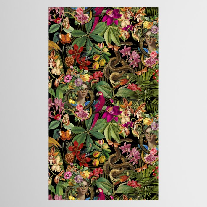 Snake Princess Tropical Jungle Vibes Multicolor  Black Tablecloth Gallery Image 2