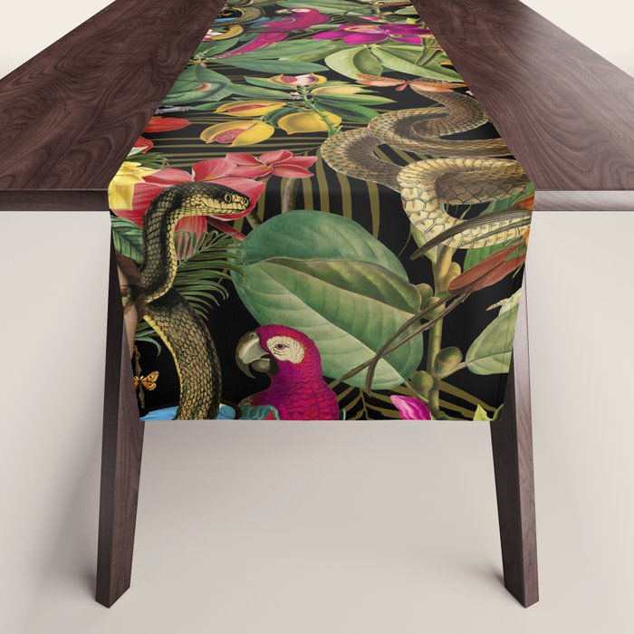 Snake Princess Tropical Jungle Vibes Multicolor  Black Table Runner Gallery Image 1