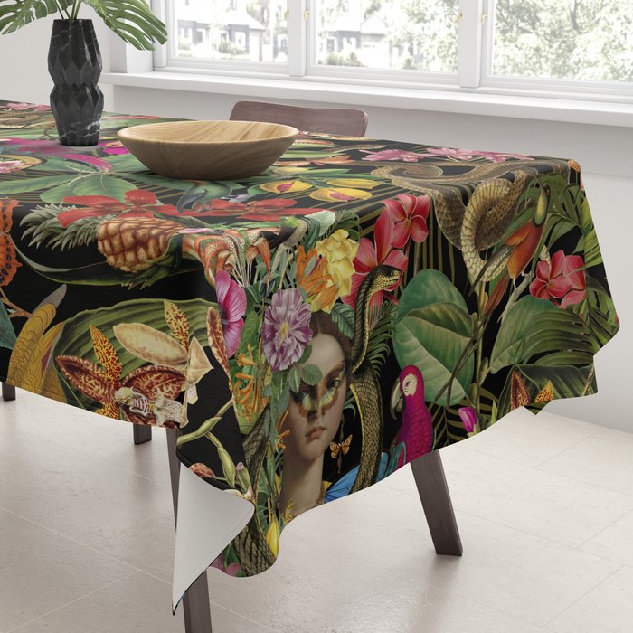 Snake Princess Tropical Jungle Vibes Multicolor  Black Tablecloth Gallery Image 3