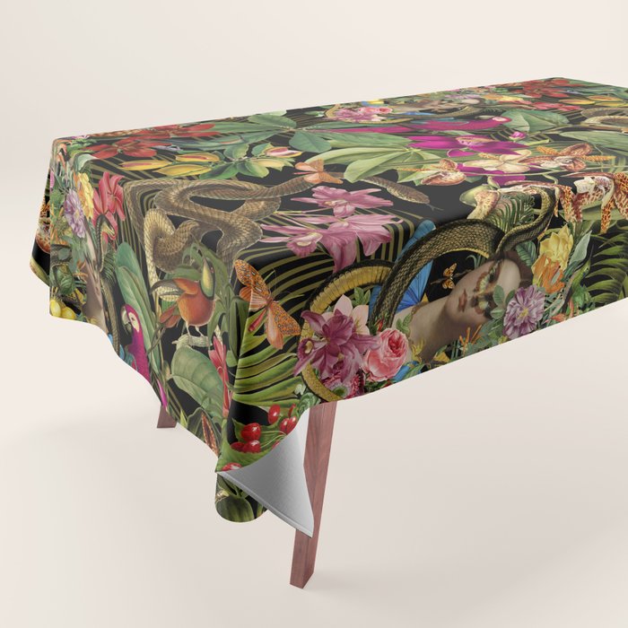 Snake Princess Tropical Jungle Vibes Multicolor  Black Tablecloth Gallery Image 1