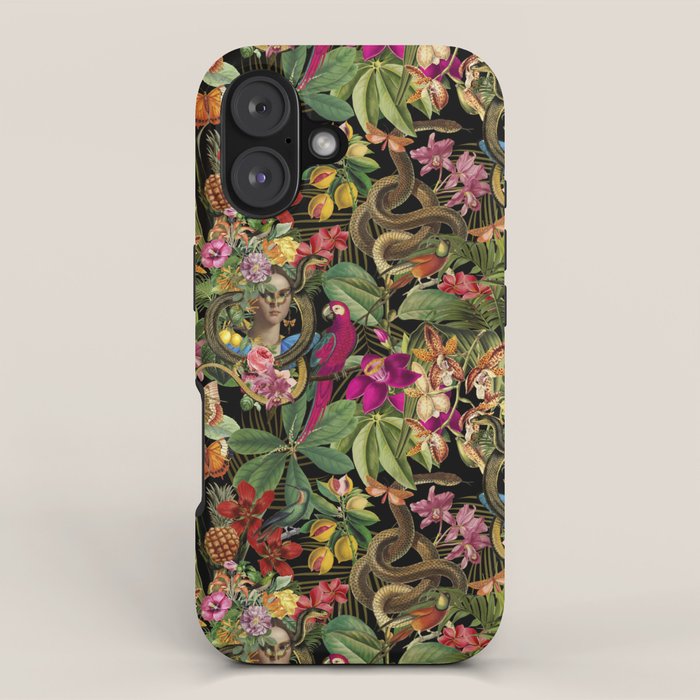 Snake Princess Tropical Jungle Vibes Multicolor  Black iPhone Case Gallery Image 1