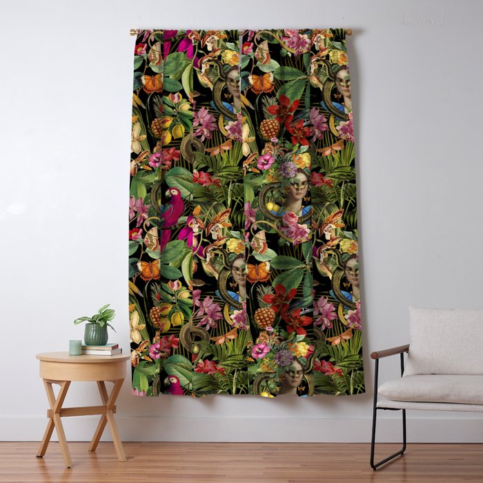 Snake Princess Tropical Jungle Vibes Multicolor  Black Window Curtain Gallery Image 5