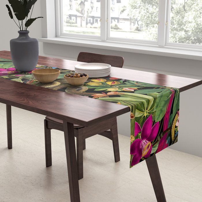 Snake Princess Tropical Jungle Vibes Multicolor  Black Table Runner Gallery Image 2