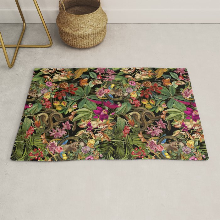 Snake Princess Tropical Jungle Vibes Multicolor  Black Rug Gallery Image 1