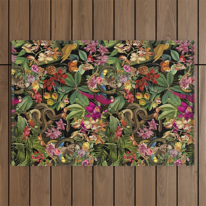 Snake Princess Tropical Jungle Vibes Multicolor  Black Outdoor Rug Gallery Image 1