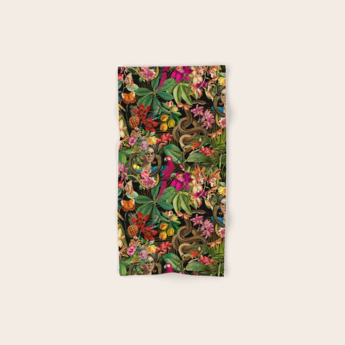 Snake Princess Tropical Jungle Vibes Multicolor  Black Bath Towel Gallery Image 1