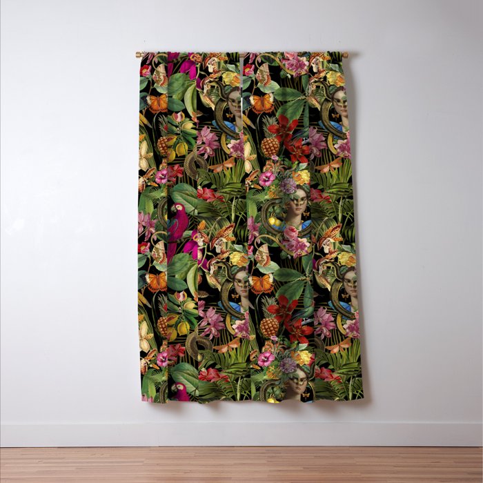 Snake Princess Tropical Jungle Vibes Multicolor  Black Window Curtain Gallery Image 3