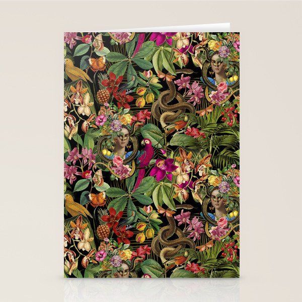 Snake Princess Tropical Jungle Vibes Multicolor  Black Stationery Card Gallery Image 1