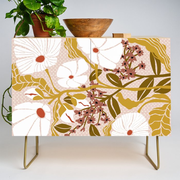 Klimt flowers  soft rose Credenza Gallery Image 1