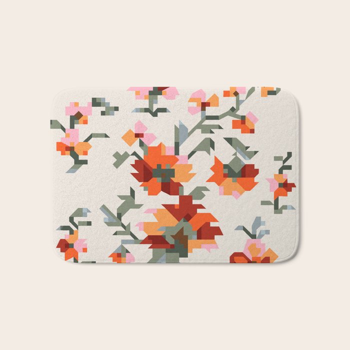 the image of stylized flowers in pixel technique or in embroidery technique Bath Mat Gallery Image 1