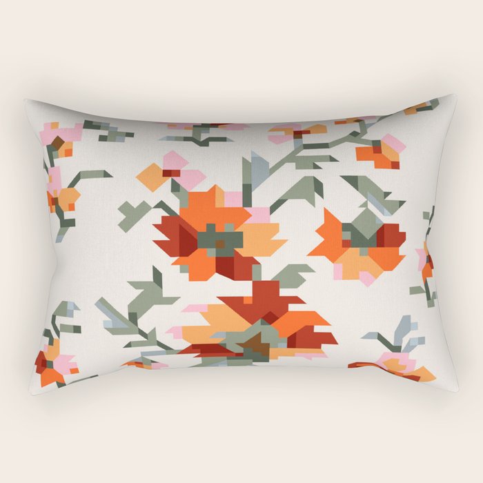 the image of stylized flowers in pixel technique or in embroidery technique Rectangular Pillow Gallery Image 2