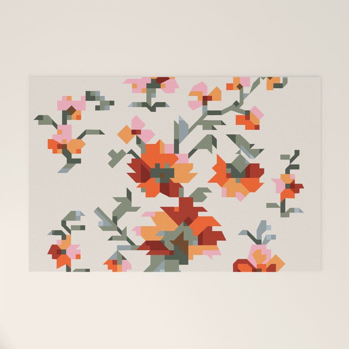 the image of stylized flowers in pixel technique or in embroidery technique Welcome Mat Gallery Image 1
