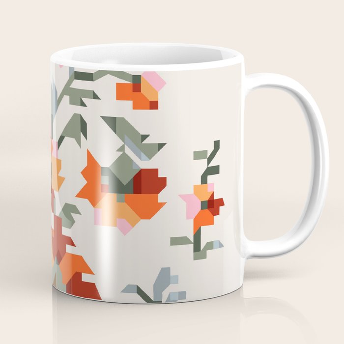 the image of stylized flowers in pixel technique or in embroidery technique Coffee Mug Gallery Image 1