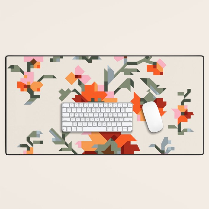 the image of stylized flowers in pixel technique or in embroidery technique Desk Mat Gallery Image 1