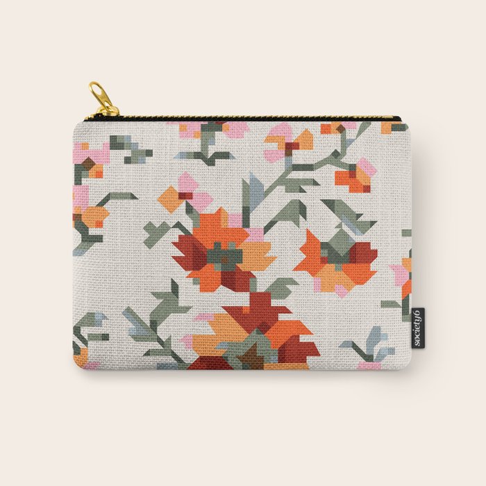 the image of stylized flowers in pixel technique or in embroidery technique Carry All Pouch Gallery Image 1
