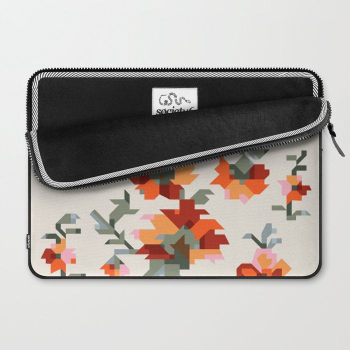 the image of stylized flowers in pixel technique or in embroidery technique Laptop Sleeve Gallery Image 2