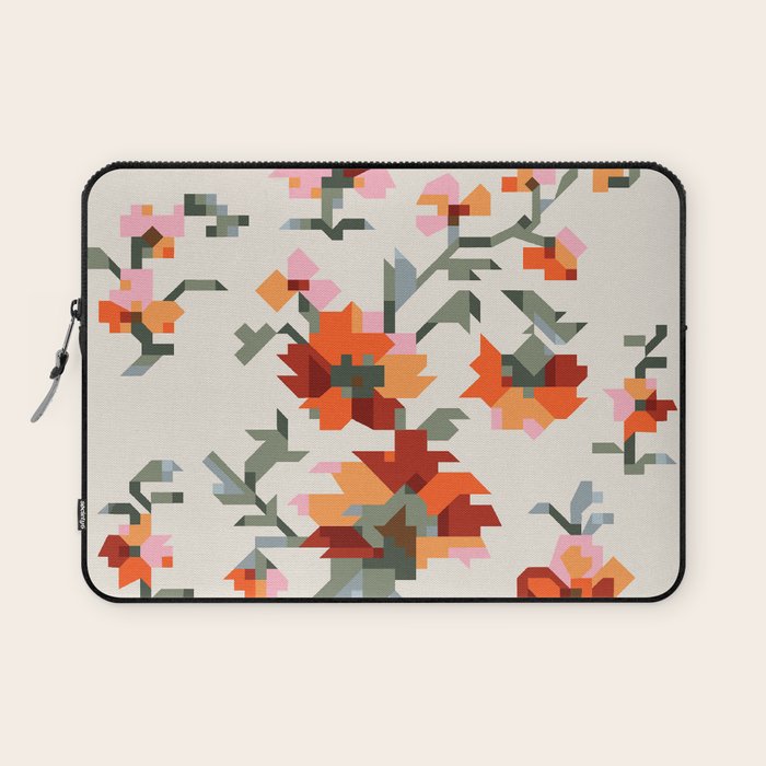 the image of stylized flowers in pixel technique or in embroidery technique Laptop Sleeve Gallery Image 1
