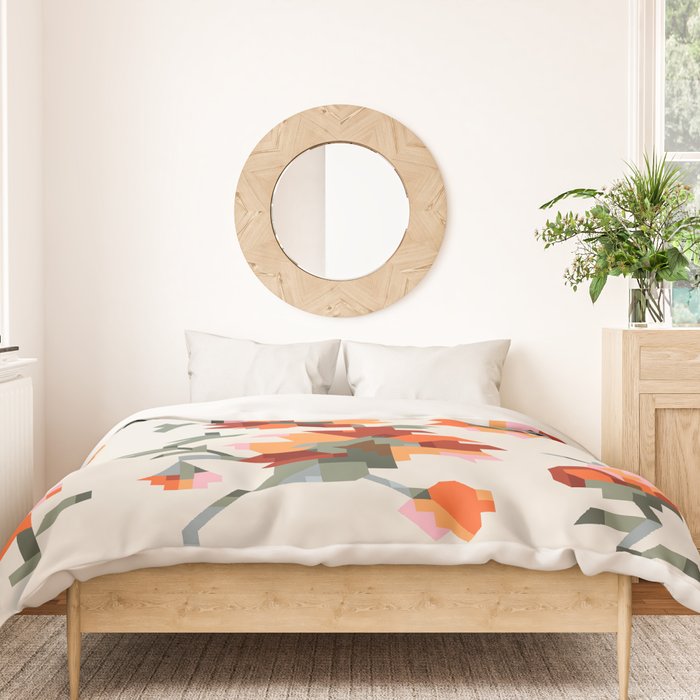 the image of stylized flowers in pixel technique or in embroidery technique Duvet Cover Gallery Image 3