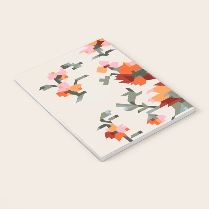 the image of stylized flowers in pixel technique or in embroidery technique Notebook Gallery Image 3